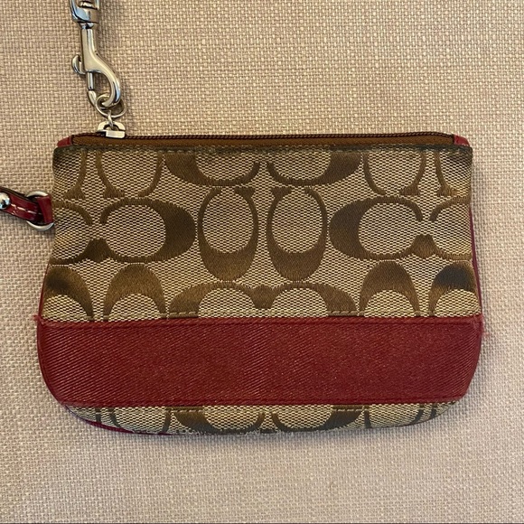 Coach Wristlet with Detachable Strap Vintage Brown and Red Monogram - Picture 3 of 9